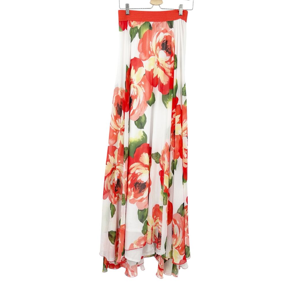 NWT Akira Womens Resort Vacation Tropical Floral Elastic Waist Maxi Skirt Size L